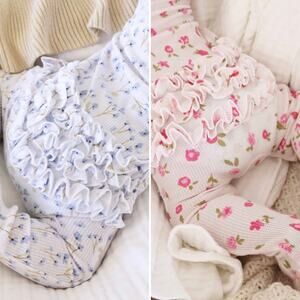 Caden Lane Bamboo Waffle Zipper Ruffle Footie (Bundle of 2)